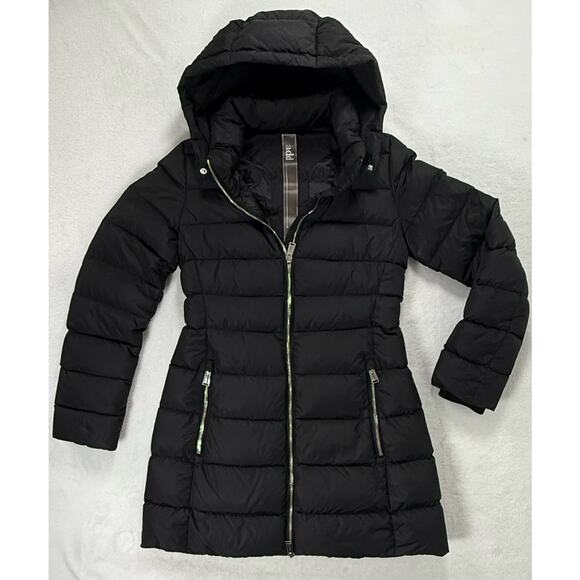 ADD 100% Duck Down Fill Sz 0 Mid-Length Puffer Jacket Removable Hood Black - Picture 1 of 7